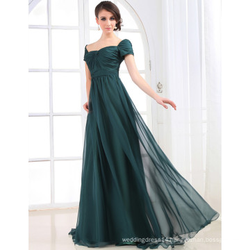 ED008 Emerald Green Evening Dress Cap Sleeves Elegant Floor Length Chiffon Ruffles Ethnic muslim evening dress